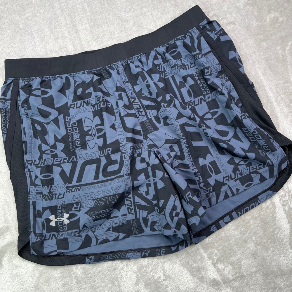 Under Armour Running Shorts Men XL Black Grey Logo Print Built-in Liner Crossfit